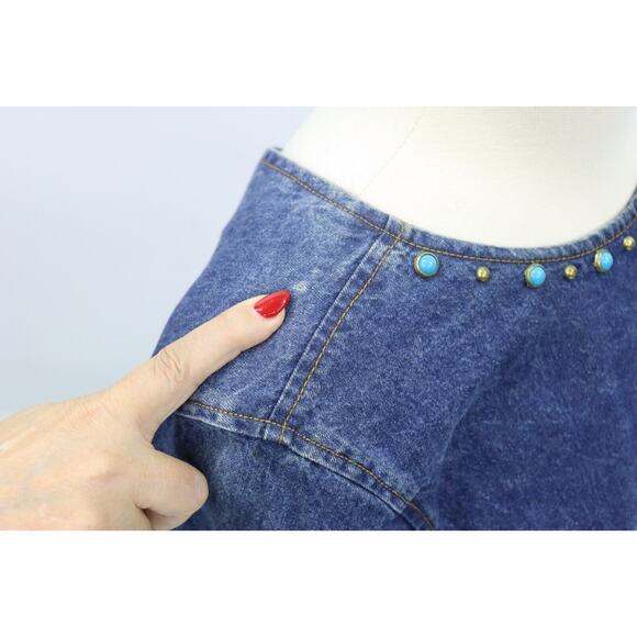 Jou Jou Y2K 1990's Denim Dress Stones and Gromet Embellishments Size M (Size 8) - Picture 13 of 16